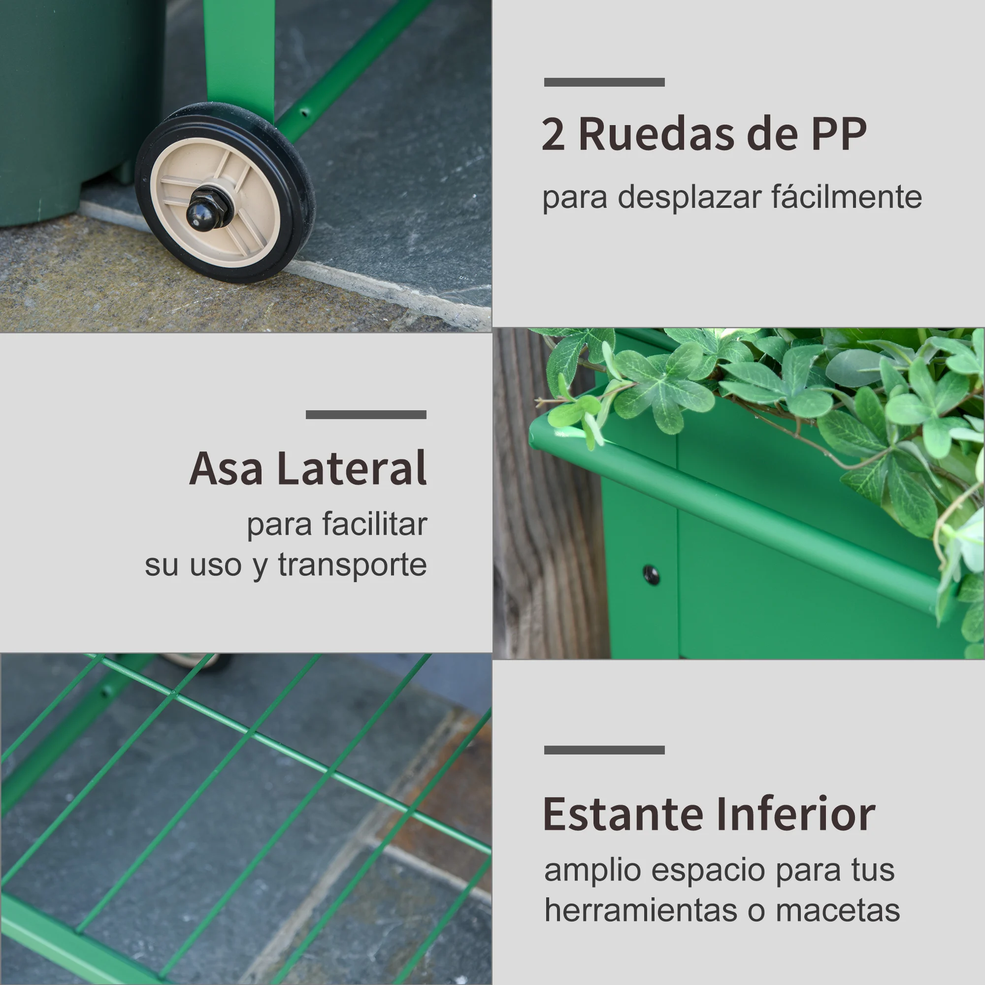 Canteiro elevado de metal Outsunny Urban Garden com rodas, alça lateral e prateleira inferior para cultivo de plantas, vegetais e flores, 104x39x80 cm, verde.