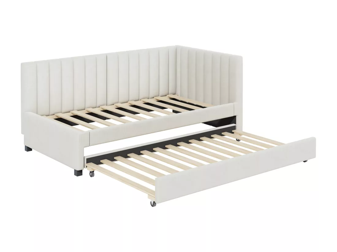 Lit Rembourré 90x200cm,canapé-lit Extensible, Lit Multifonction Avec Sommier à Lattes, Velours Beige