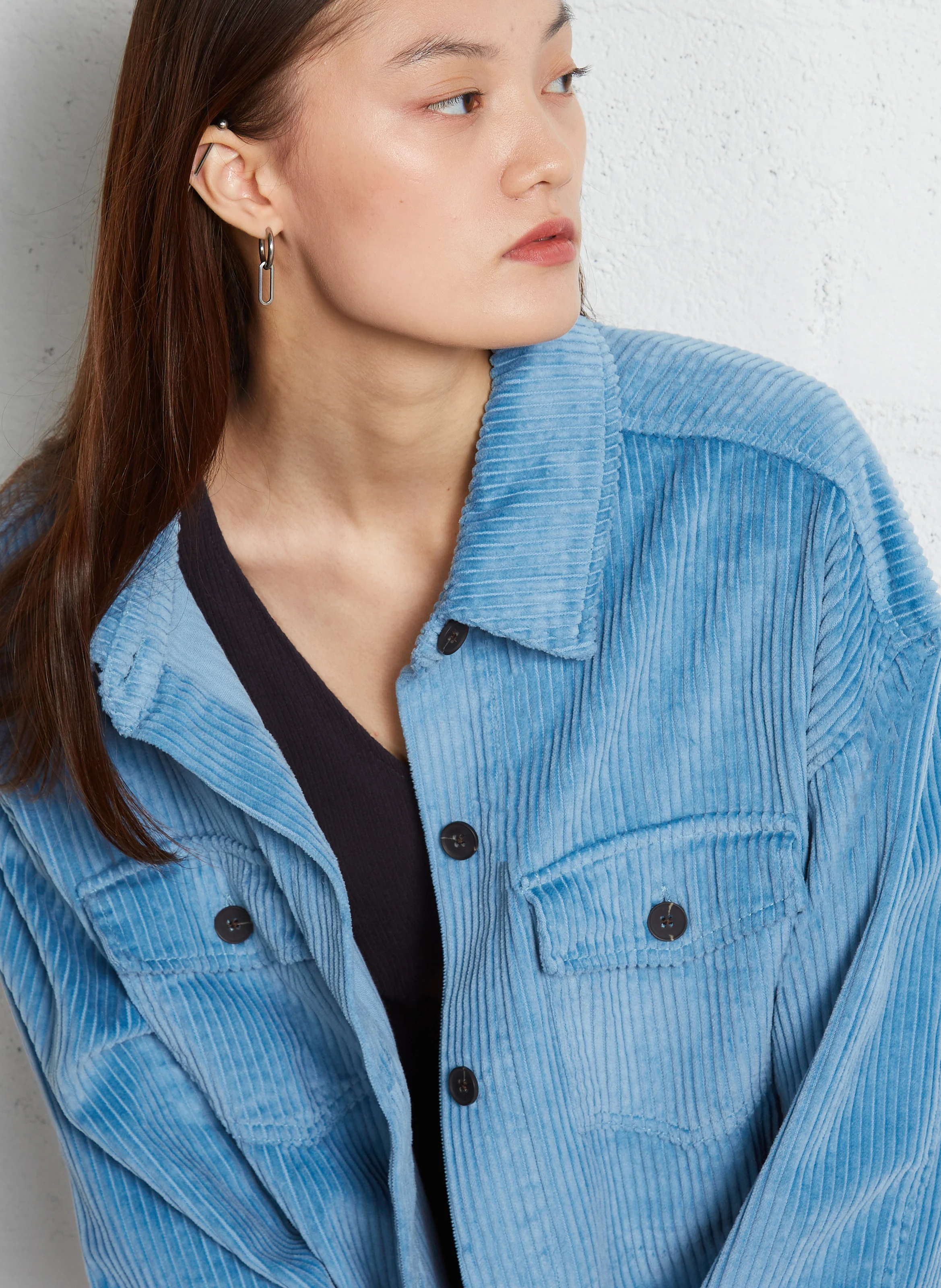 WINTER OCEAN - Robe courte col chemise en coton | Bleu