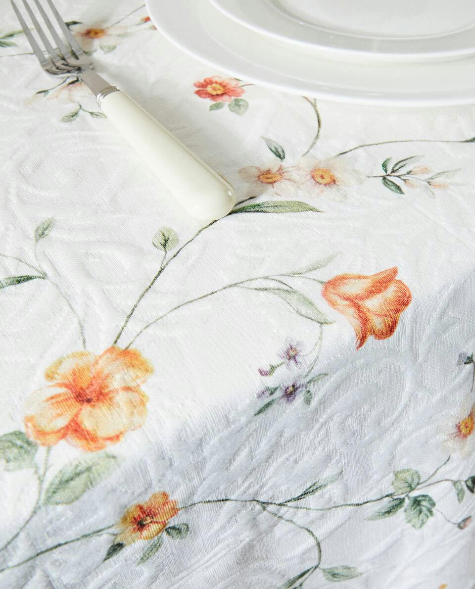 TOALHA DE MESA FLORAL JACQUARD
