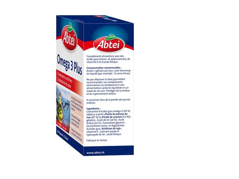 Abtei Omega 3 Plus 60 Kapseln Reich an ungesättigten Omega-3, 6- und 9-Fettsäuren