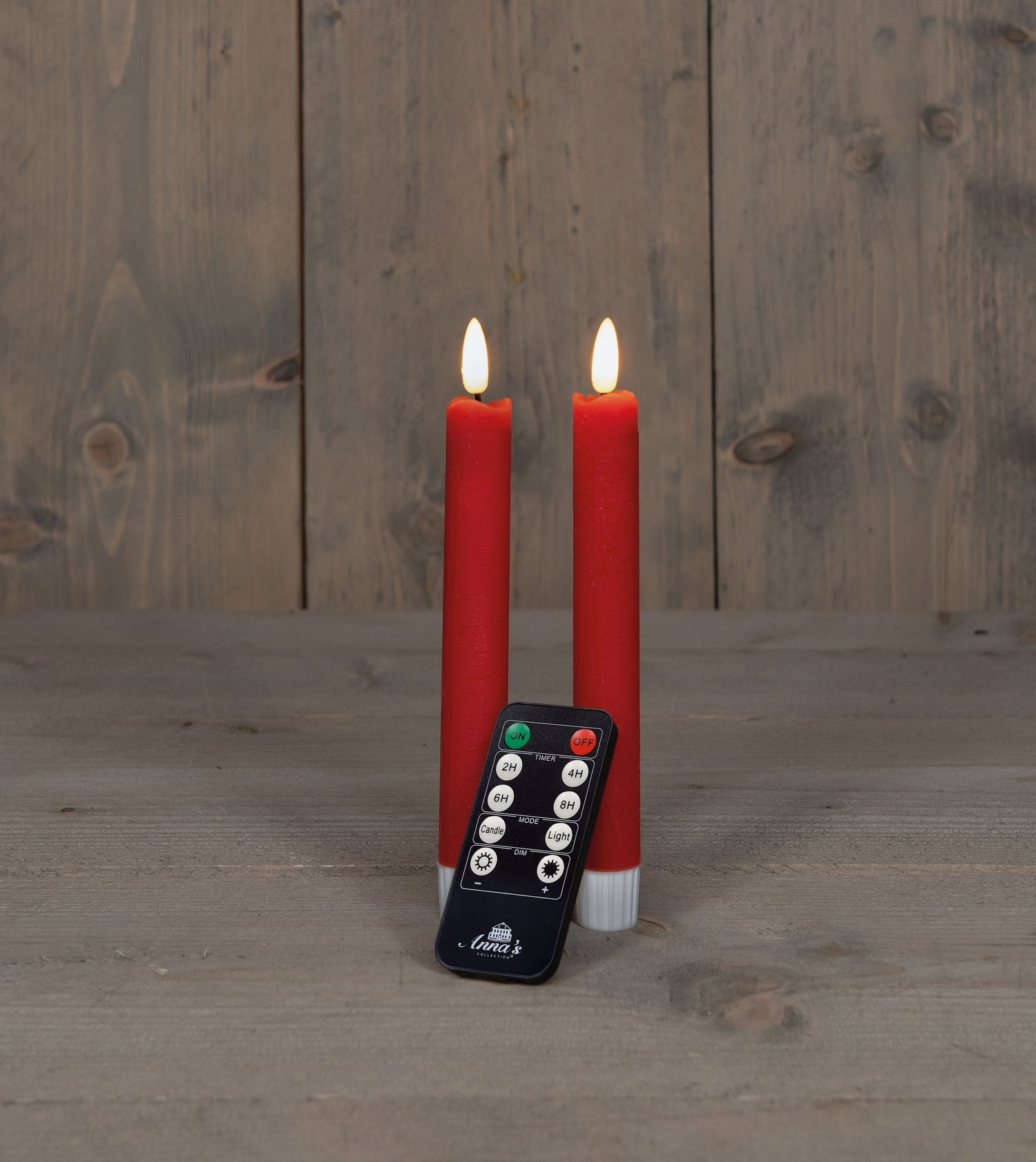 Anna's Collection LED dinerkaars Rustiek met timer rood D 2,1 H 18 cm 2 stuks