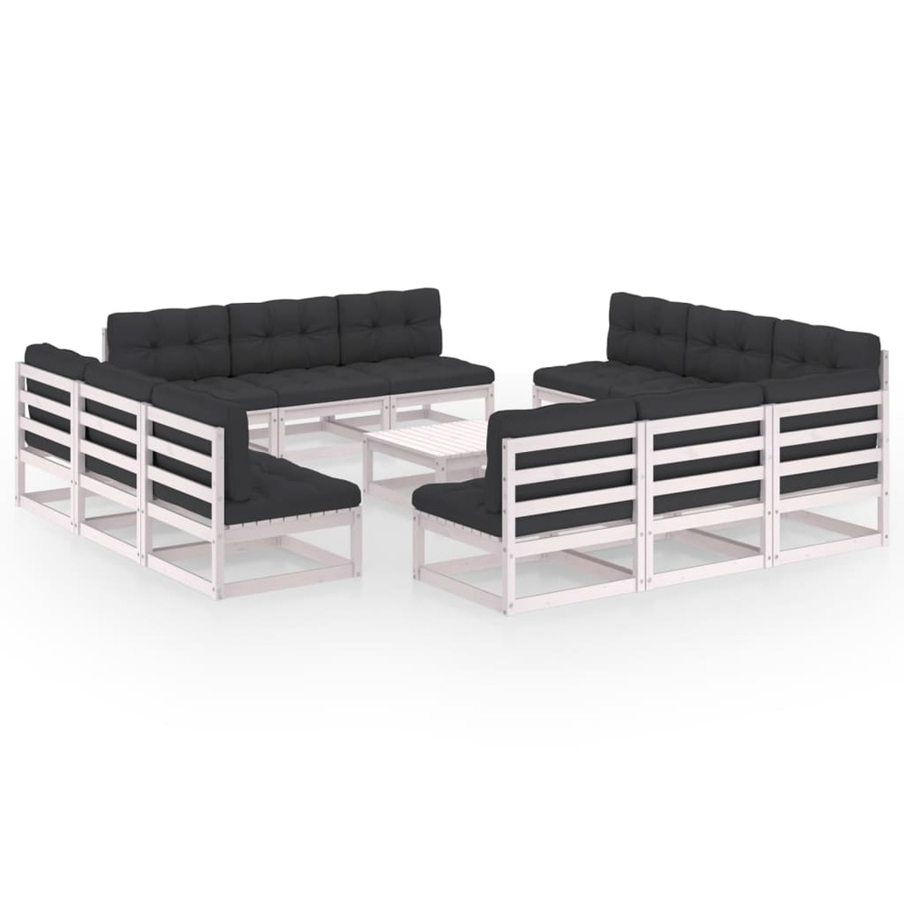 Salon de jardin meuble d'extérieur ensemble de mobilier 13 pièces avec coussins bois de pin massif