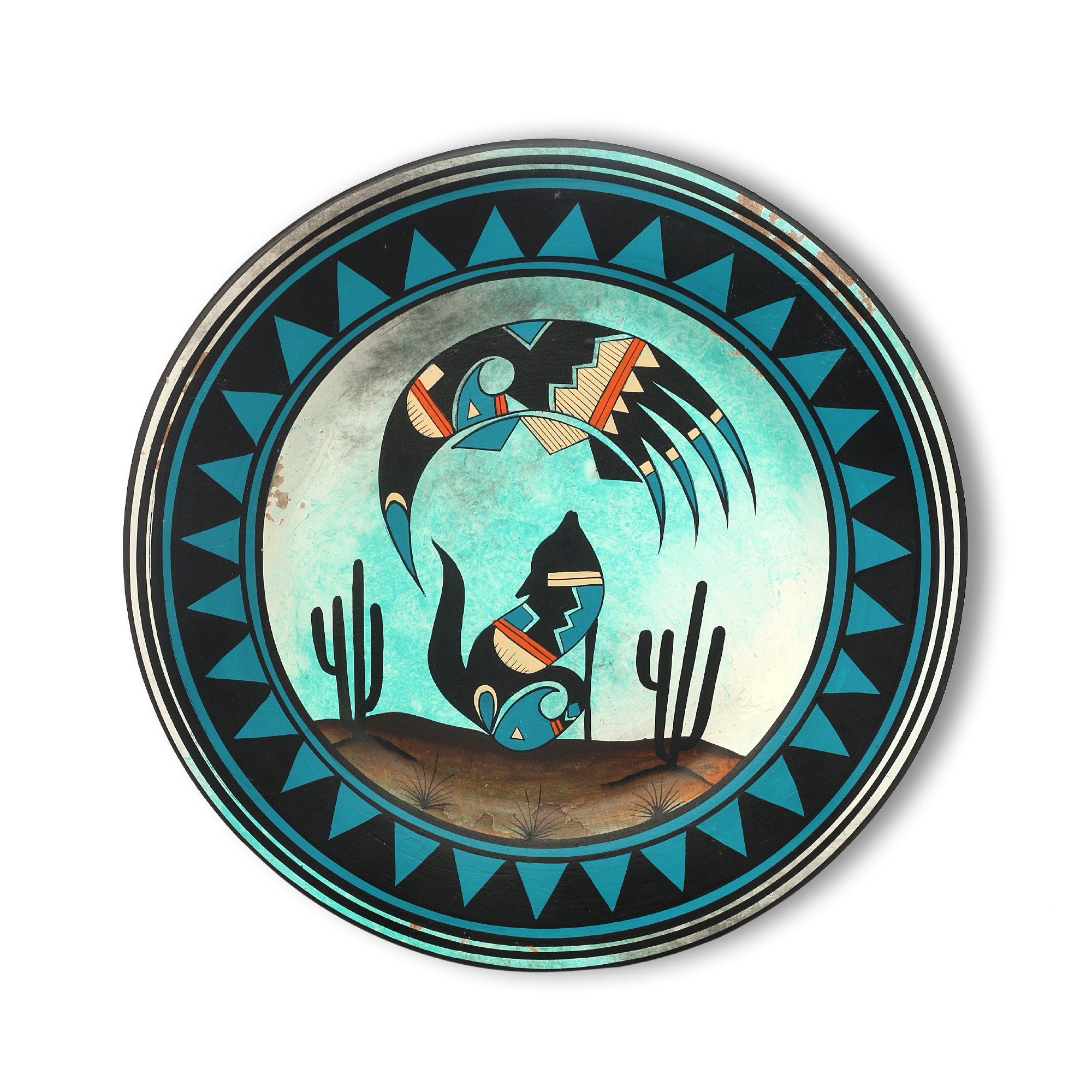 Wandteller 'Coyote' handbemalt, blau, Ø 39 cm, H 3,5 cm von fischer's lagerhaus