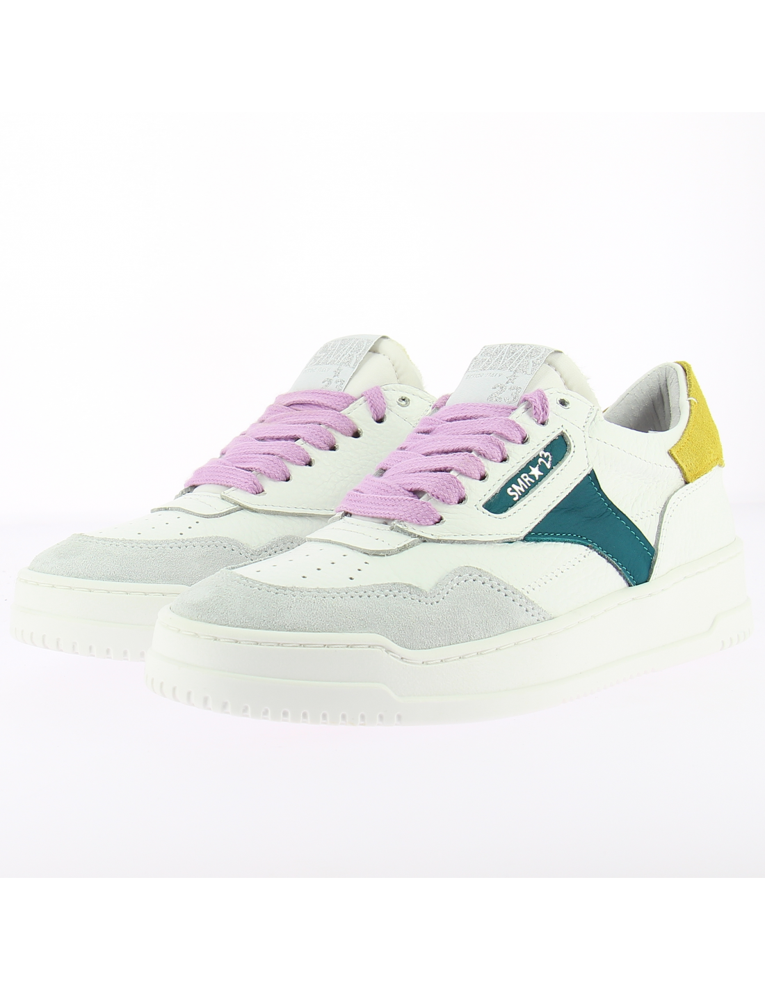 semerdjian baskets de ville femme rio 8387 cuir blanc/jaune/vert/rose
