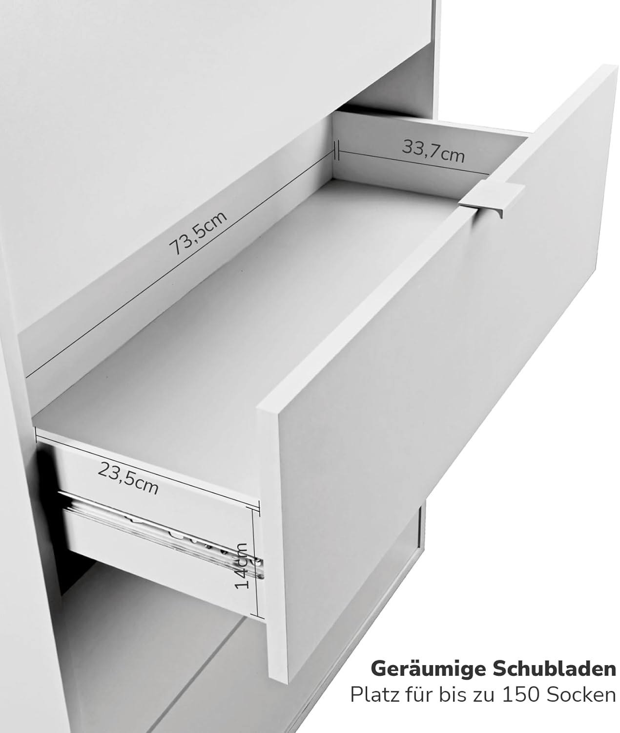 mokebo Kommode mit 5 Schubladen in Weiß aus Holz 'Die Stilvolle', Highboard, Anrichte, Sideboard aus Holz mit 80x117x40cm (B/H/T), Nachttisch, Schubladenschrank für Schlafzimmer, Flur & Kinderzimmer