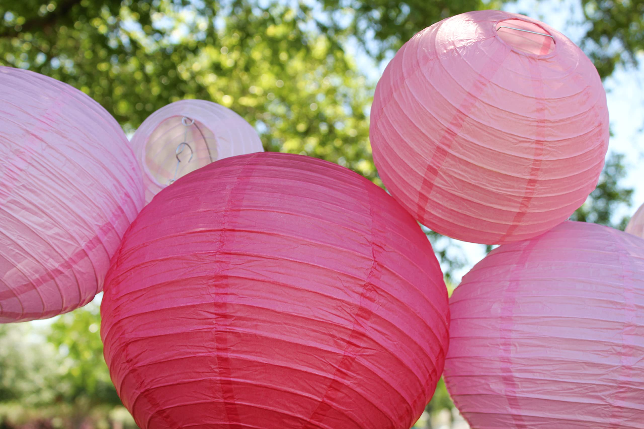 (24er Set) Papier Lampion Party Deko Laterne Geburtstag / Hochzeit - Rosa / Rot
