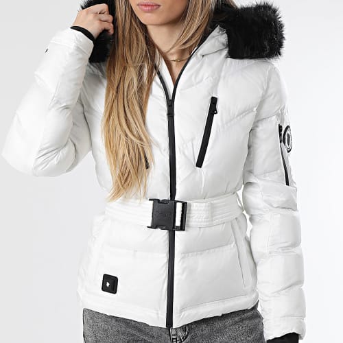 Doudoune Chauffante Capuche Fourrure Femme Iron Lady Blanc Noir