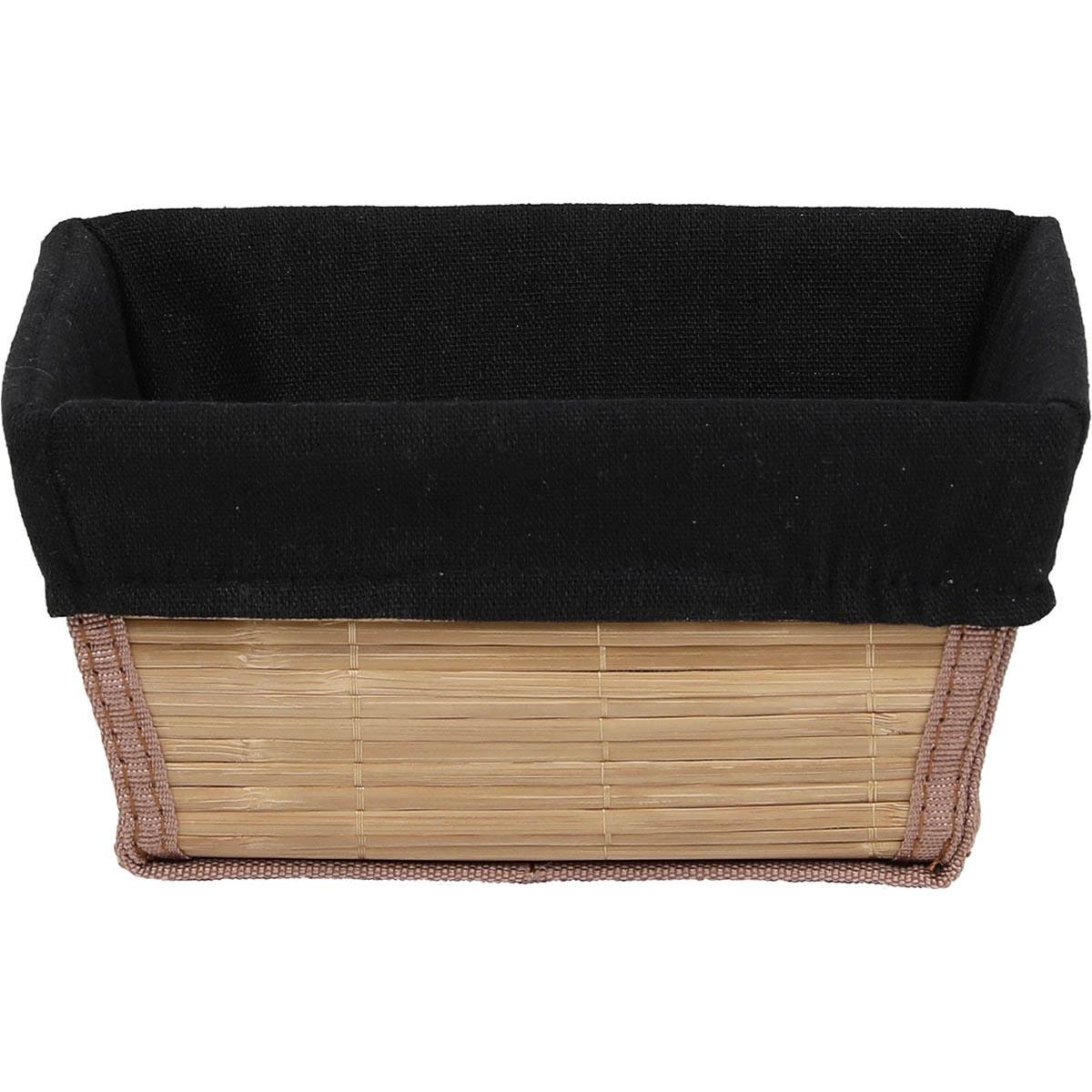 PANIER RECTANGULAIRE EVASE 21X16X11CM BAMBOU TISSU NOIR