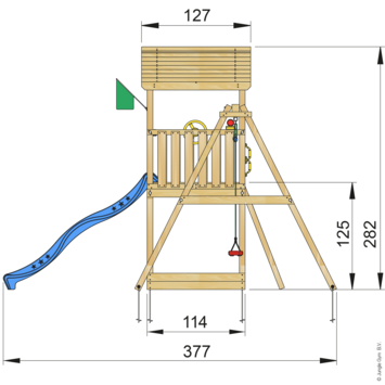 Speeltoestel Jungle Gym House grenen geïmpregneerd met glijbaan blauw en 1-schommel module