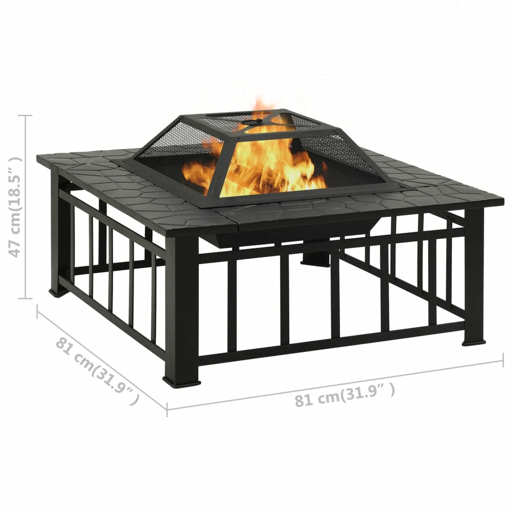 Foyer de jardin avec tisonnier 81x81x47 cm xxl acier