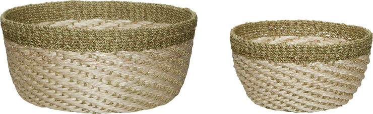 Hübsch Palm Baskets Natural/Light green set of 2 Khaki/natur