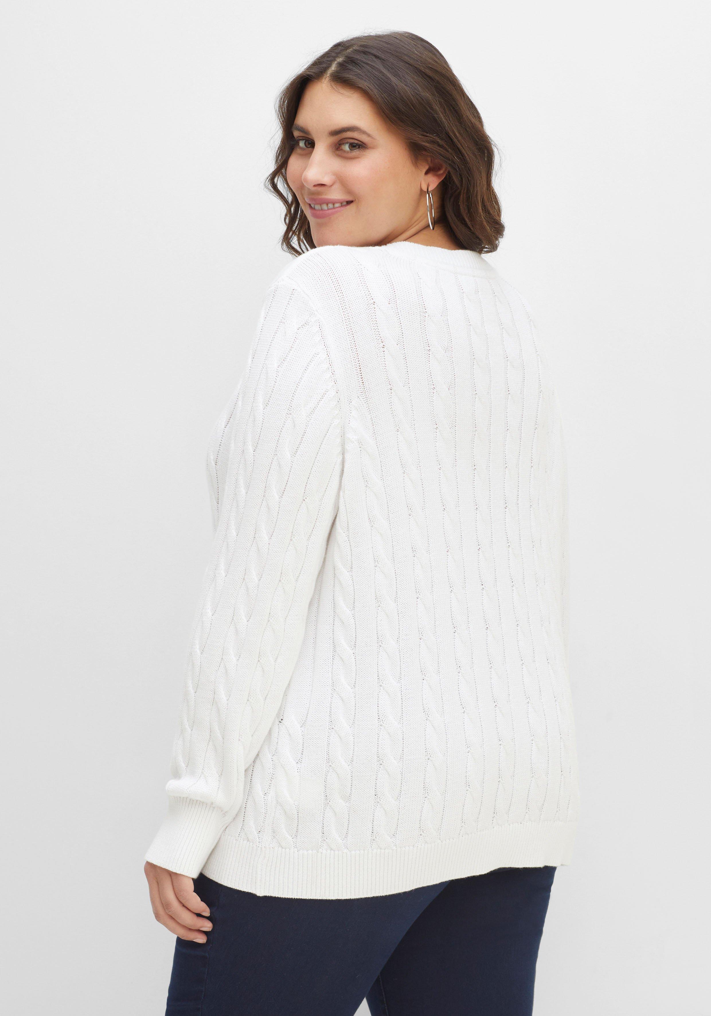 Pullover mit Zopfmuster und V-Ausschnitt