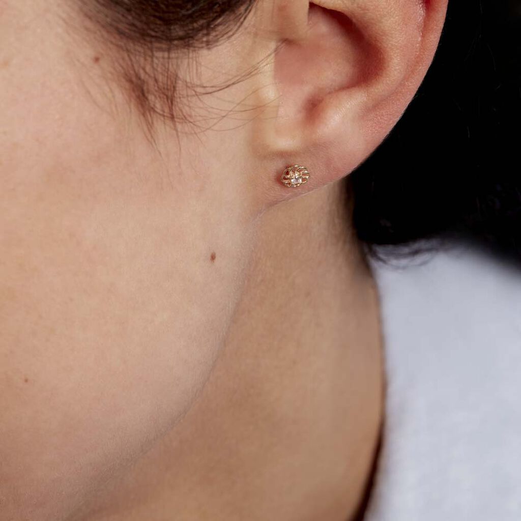Boucles D'oreilles Puces Eleanor Fleur Or Jaune Oxyde De Zirconium