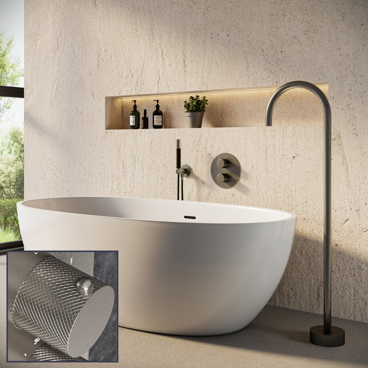 Saniclear Exclusive Curved Pro inbouw badkraan rond met vrijstaande uitloop RVS