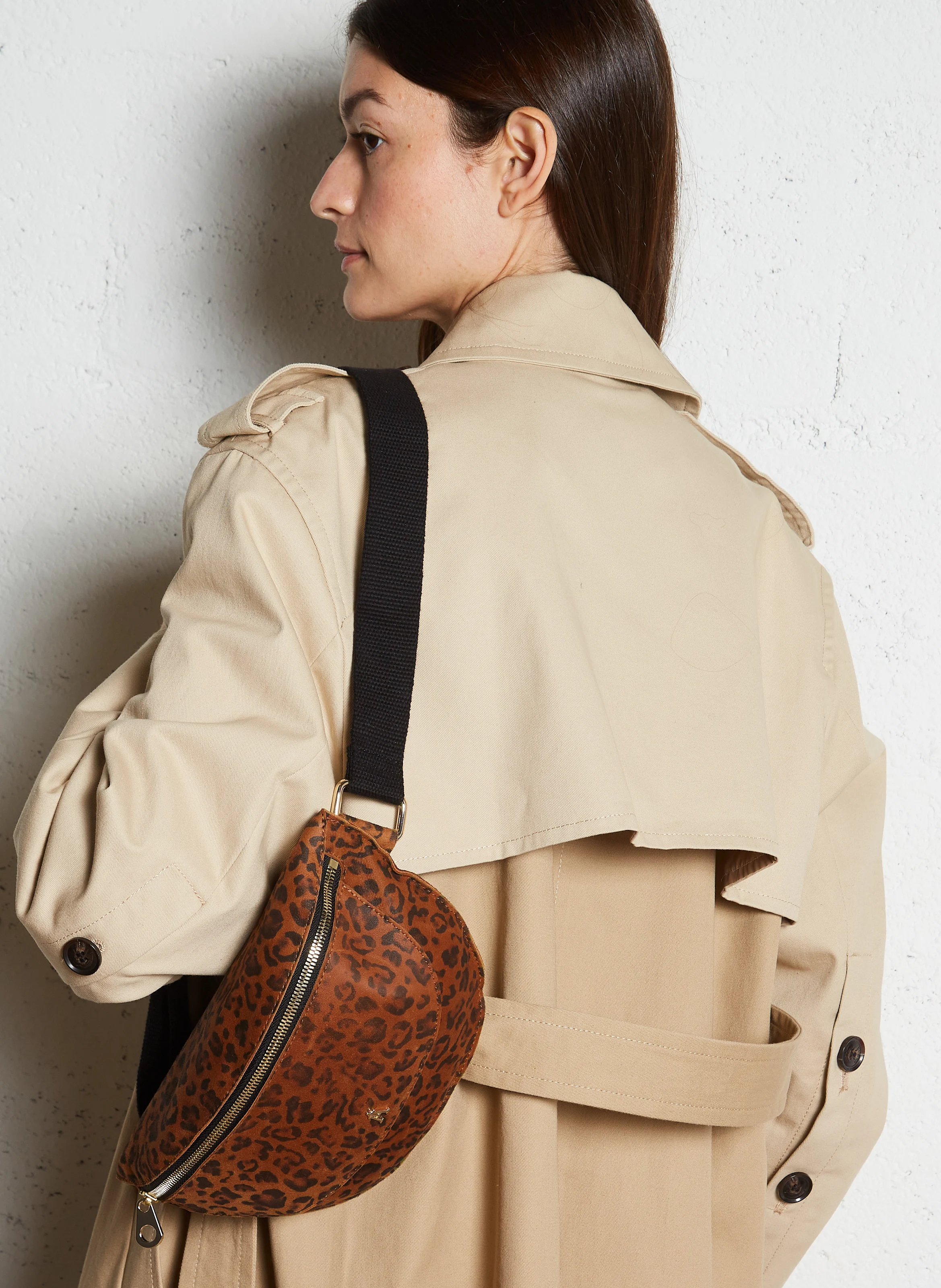 SMILE - Sac banane en cuir à motif léopard | Marron