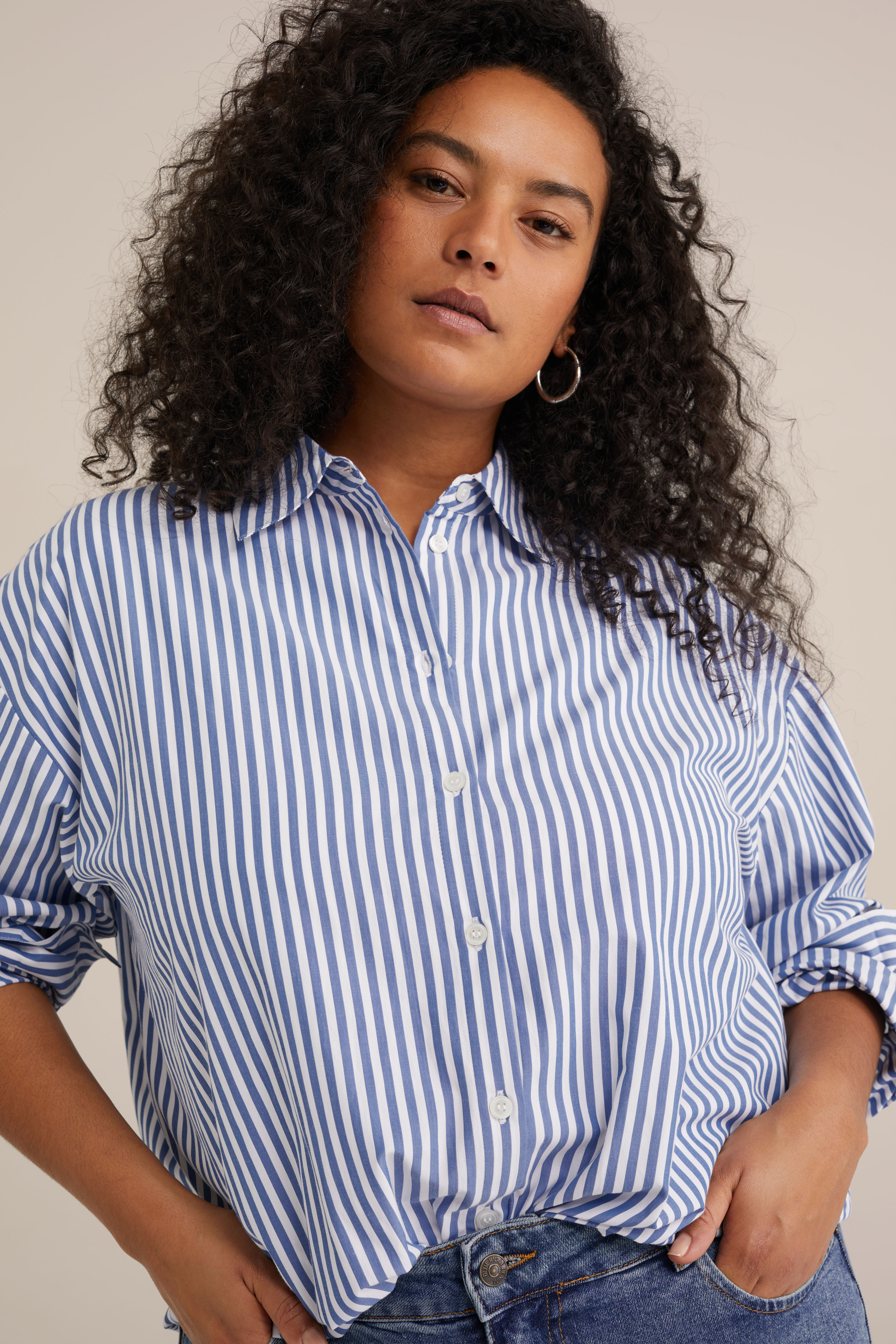 blouse met dessin - Curve WE Fashion Blauw