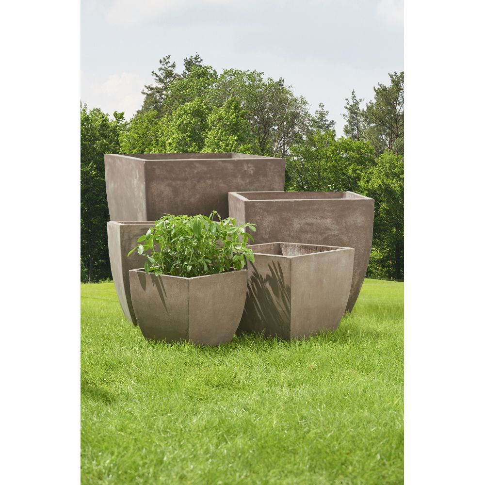 Cache pot fibre d'argile carré effet vieilli gris 47x47xH47cm