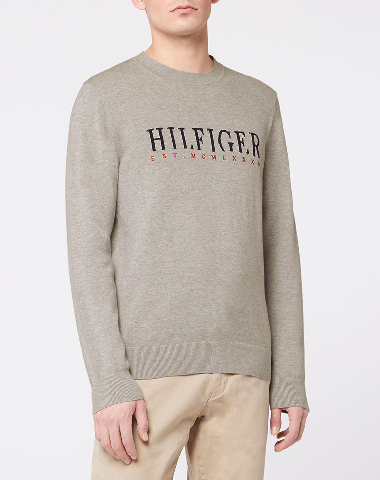 Tommy Hilfiger Pull Hilfiger Graphic col rond gris clair