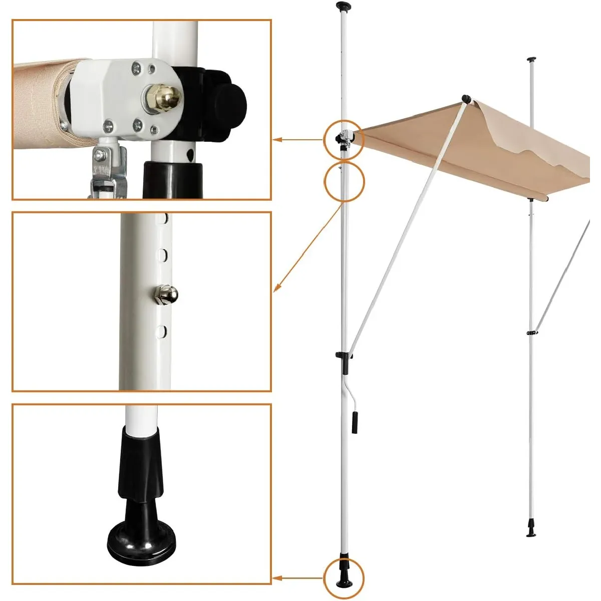 YODOLLA Store Banne Manuel Rétractable avec Hauteur Réglable 2M-3M - Montage sans Perçage - 2 x 1,2 x (2-3) m - Beige