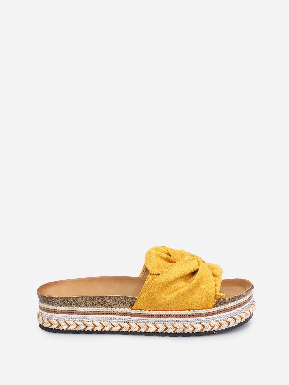 Mules suédine à plateforme motif ethnique- Jaune