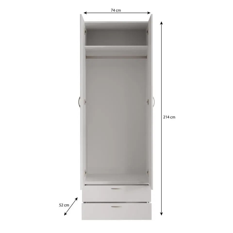 Meubella - Kledingkast Bernd - Wit - 74 cm - Met lades
