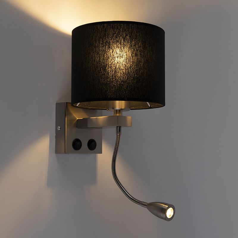 Moderne wandlamp staal met zwarte kap - Brescia