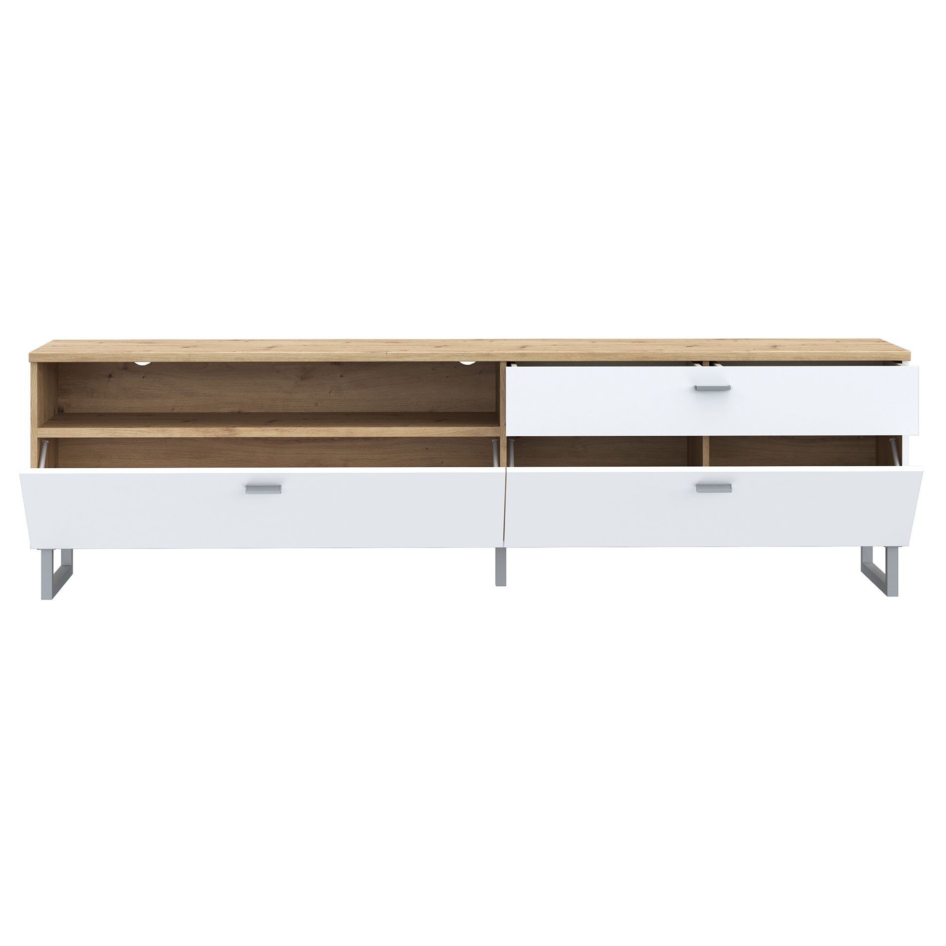 Lowboard - weiß - Artisan Eiche - 205 cm breit