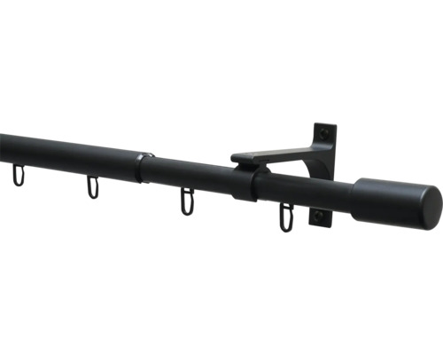 Complete gordijnroedeset met binnenrail, Thasos zwart, 100-190 cm, Ø 19/22 mm