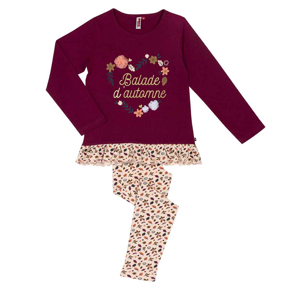 Pyjama fille HERISSON bordeaux/imprimé
