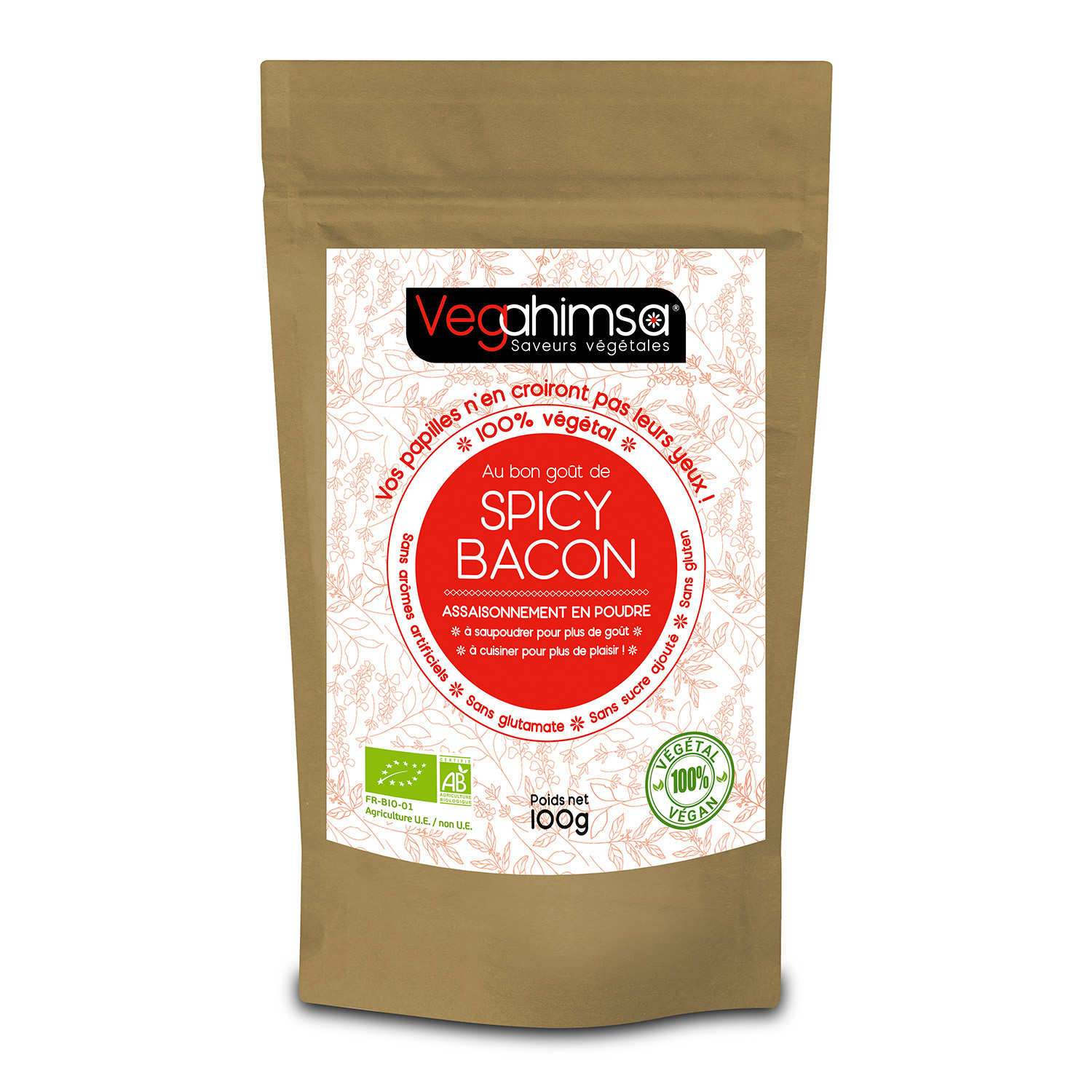 Assaisonnement végétal bio et vegan Vegahimsa - Saveur Spicy Bacon