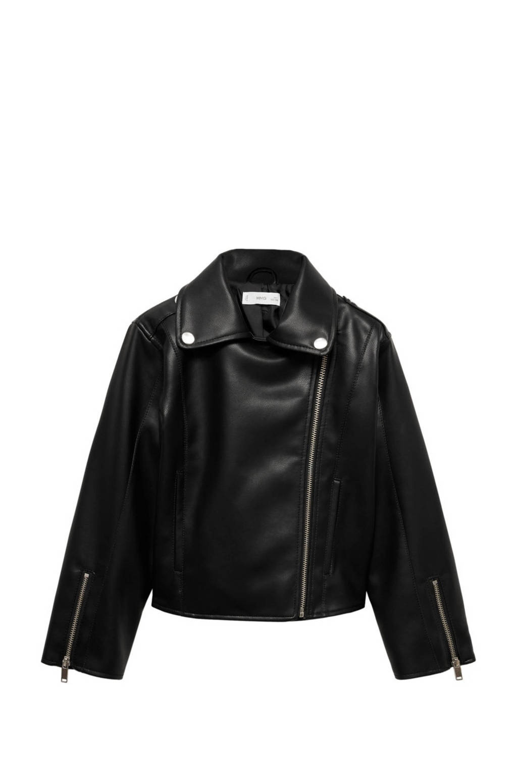 Mango Kids imitatieleren bikerjack zwart