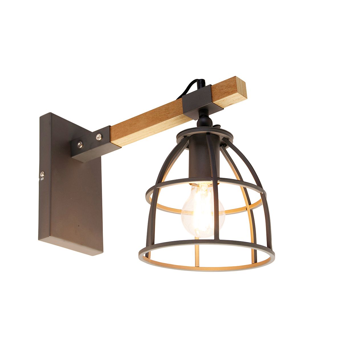 Smart wandlamp donkergrijs met hout verstelbaar incl. Wifi A60 - Arthur