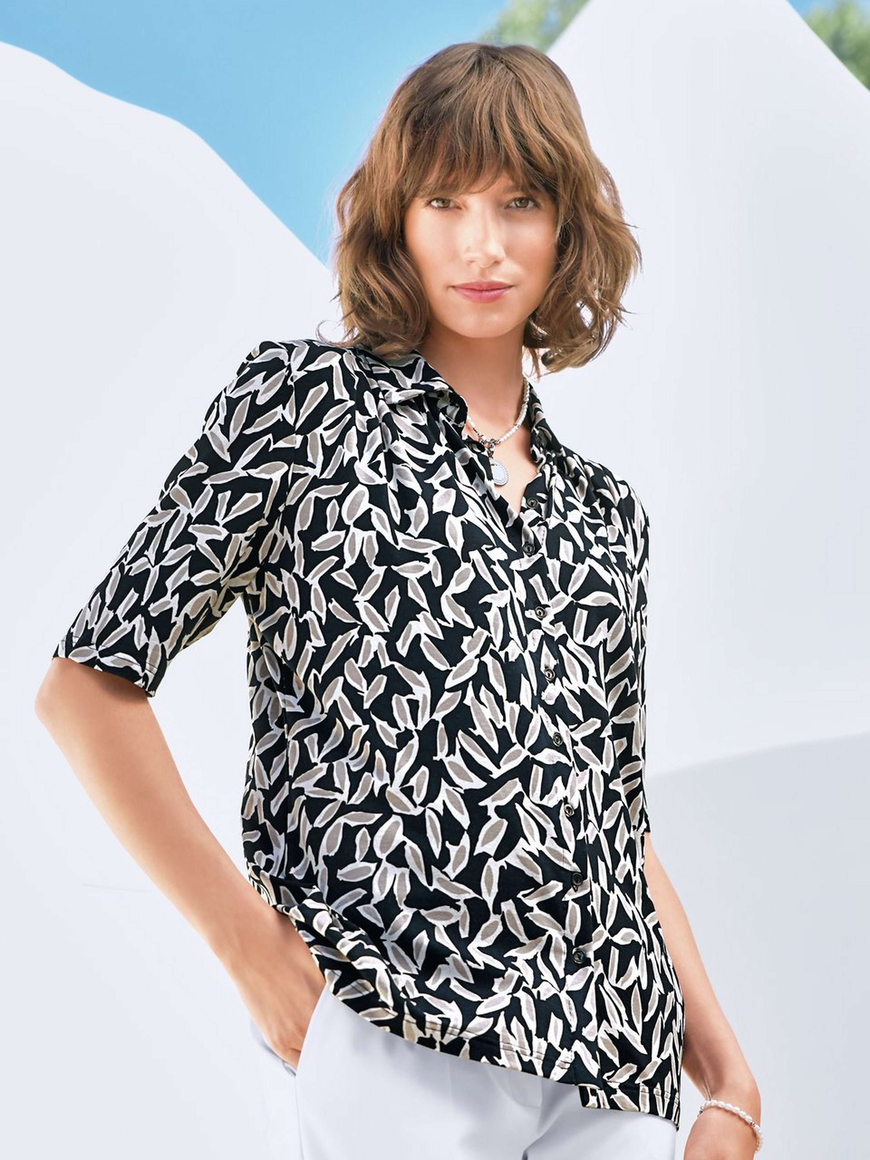 Jersey-Bluse mit langem 1/2-Arm