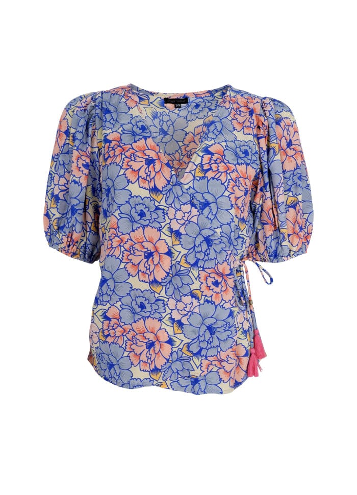 Black Colour Bcluna Puff Sleeve Wrap Blouse blossom blue