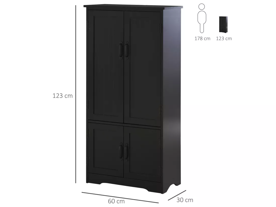 Armoire de cuisine contemporaine multi-rangements 2 placards 3 étagères MDF panneaux particules noir