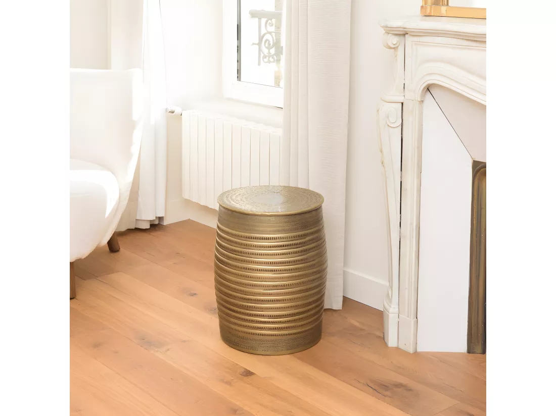 HONORE - Table d'appoint alu L33cm H45cm couleur laiton foncé à motifs