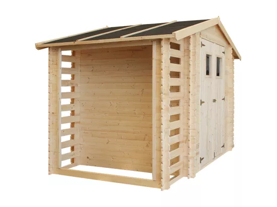 Abri de jardin en bois et range bûches extérieur - 3,53 + 0,97+0,97 m2 - TIMBELA M391