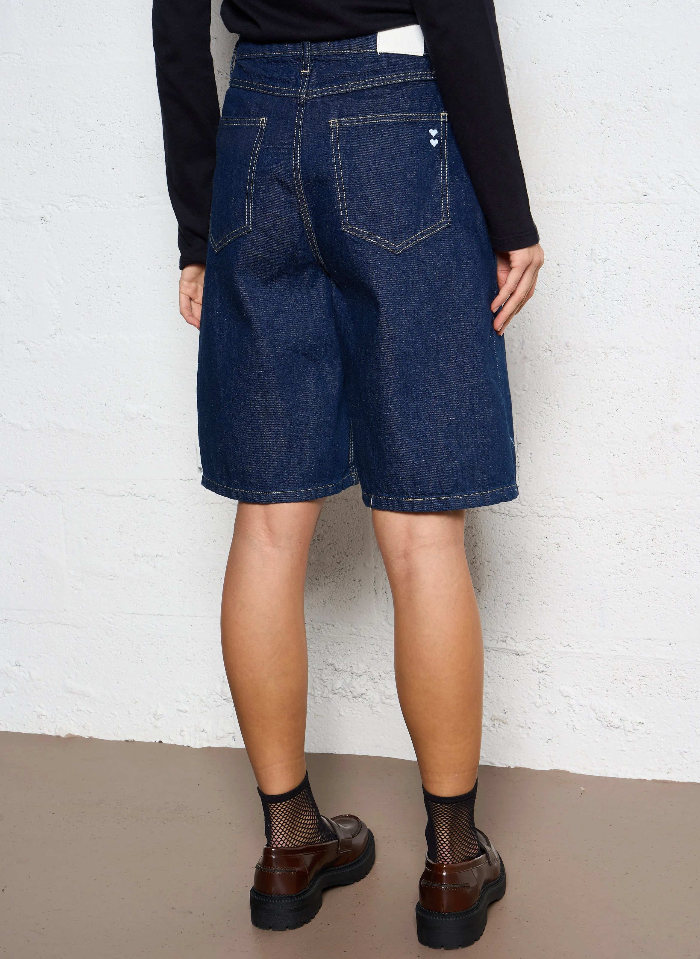 Short large taille haute en coton | Bleu