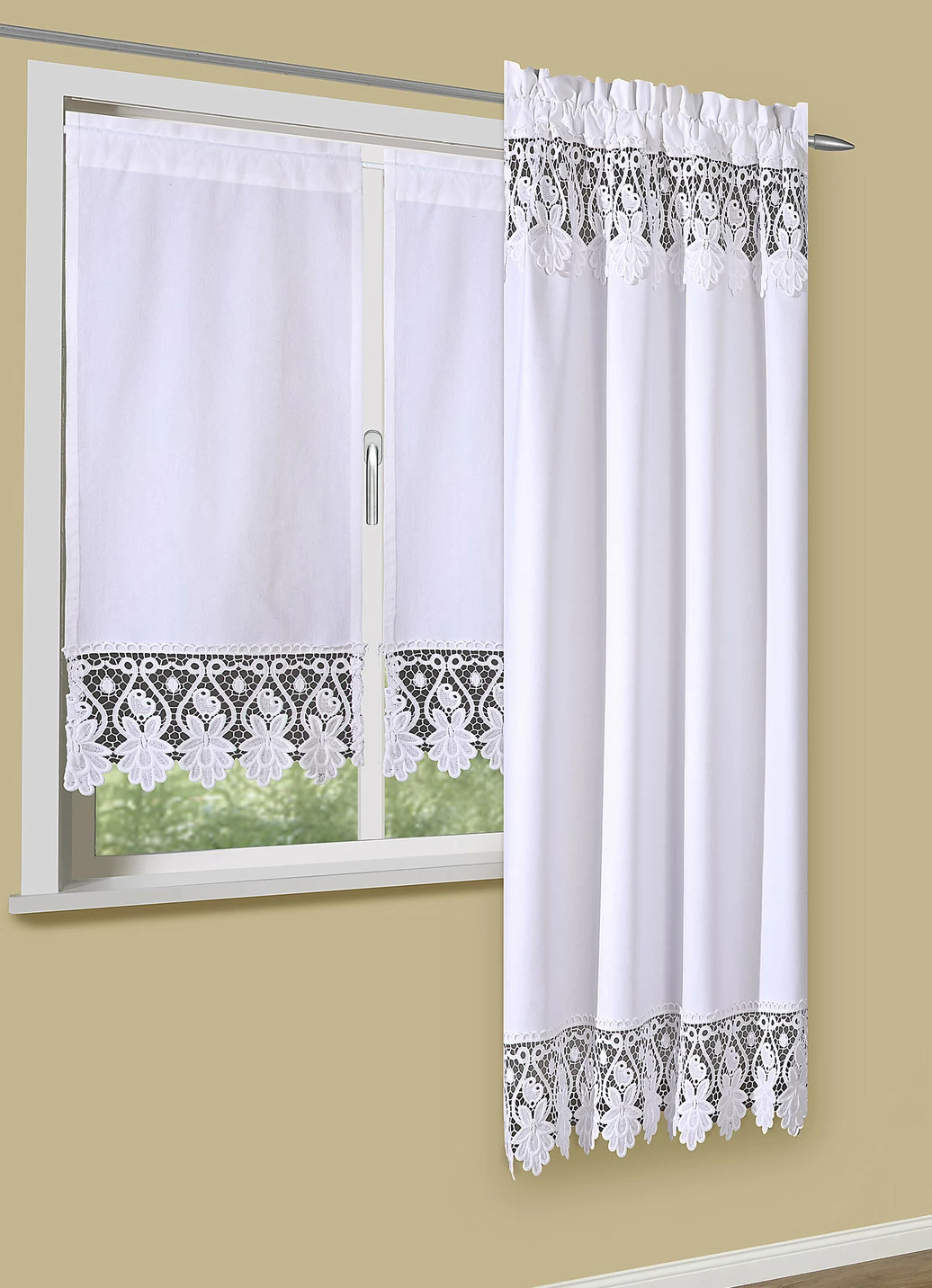 Fensterdekoration aus reiner Baumwolle mit hochwertiger Spitze