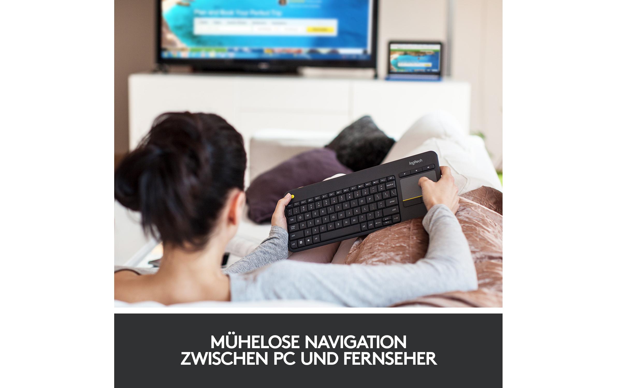 Tastatur K400 Plus US-LayoutKabellose Tastatur mit Touchpad, dunkelgrau