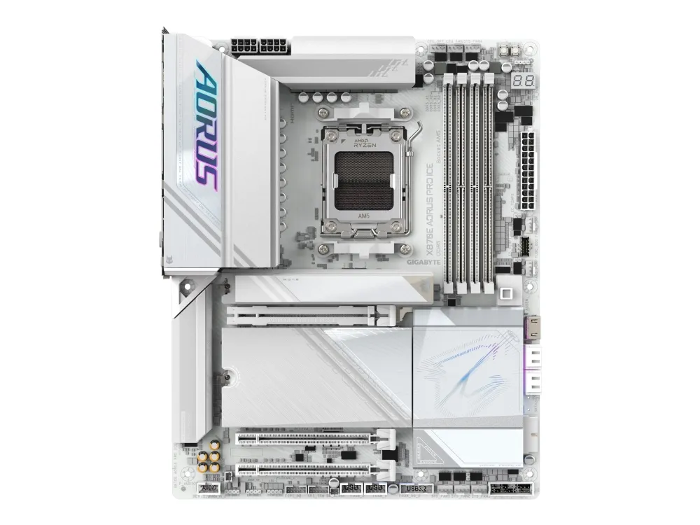 AORUS X870E PRO ICE - Bundkort - ATX - Socket AM5 - AMD X870E Chipset - USB-C 3.2 Gen 2x2, USB4, USB 3.2 Gen 1, USB 3.2 Gen 2 - 2.5 Gigabit LAN, Bluetooth, Wi-Fi 7 - onboard grafik (CPU påkrævet) - HD Audio (8-kanaler)