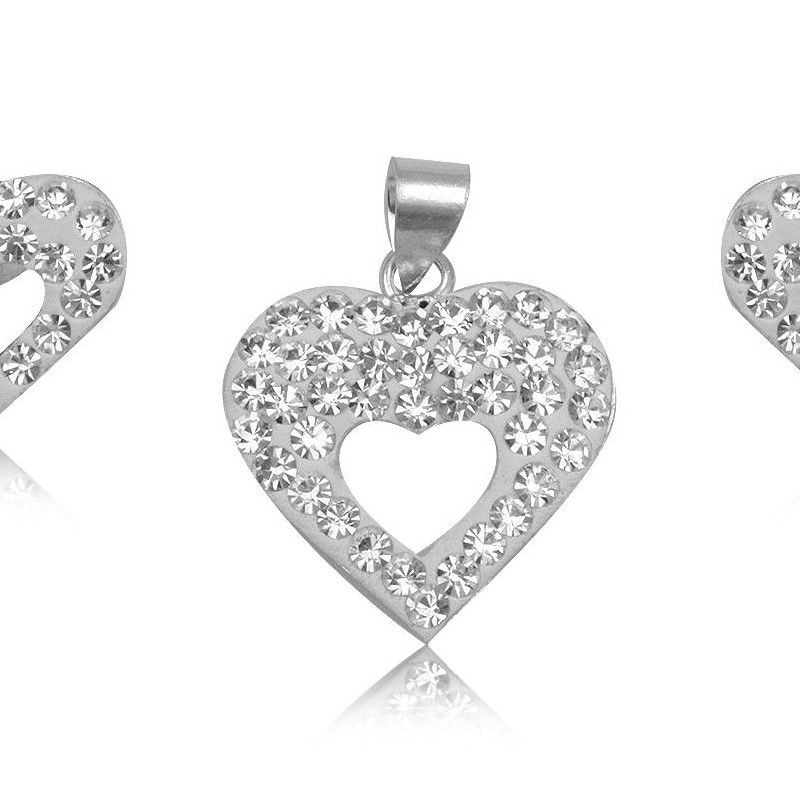 Parure C?urs Pendentif et Boucles d'Oreilles Cristal Blanc et Argent 925
