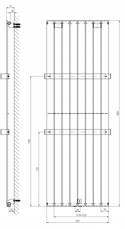 Sapho Colonna radiator zilver 60x180cm 1205W
