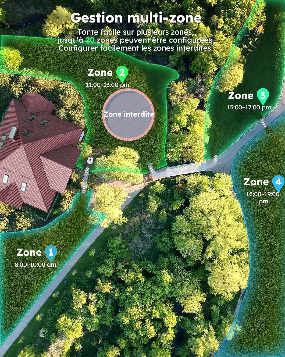 ANTHBOT Genie600 Rasenmähroboter, kabellos, 900 m² RTK+IA-Vision, Auto-Kartographie, 20 Multi-Zonen, Hindernisvermeidung, automatisches Aufladen