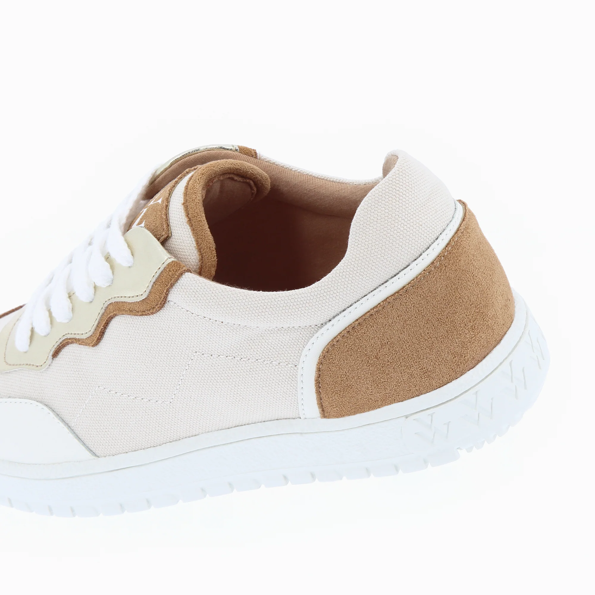 Sneakers-Baskets Enora en toile beige à détails camel et or