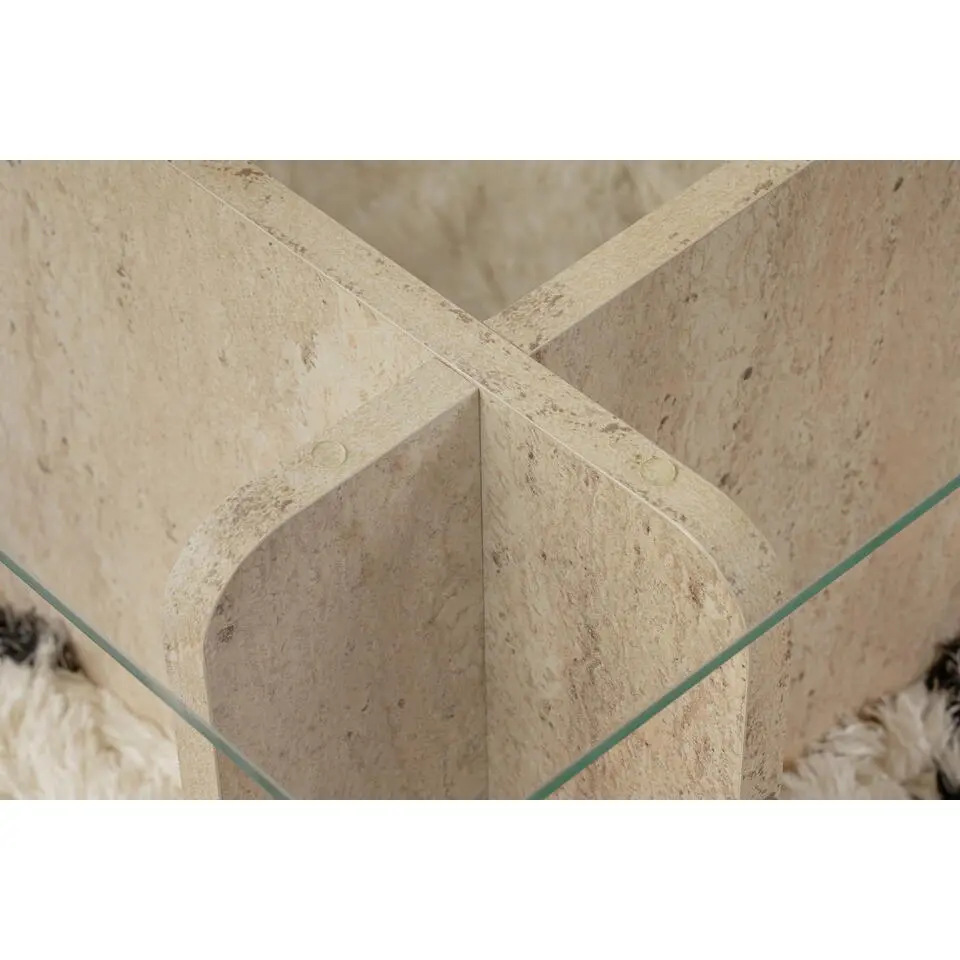 Salontafel Glas/Travertinlook - 105x65x30cm - Flavio