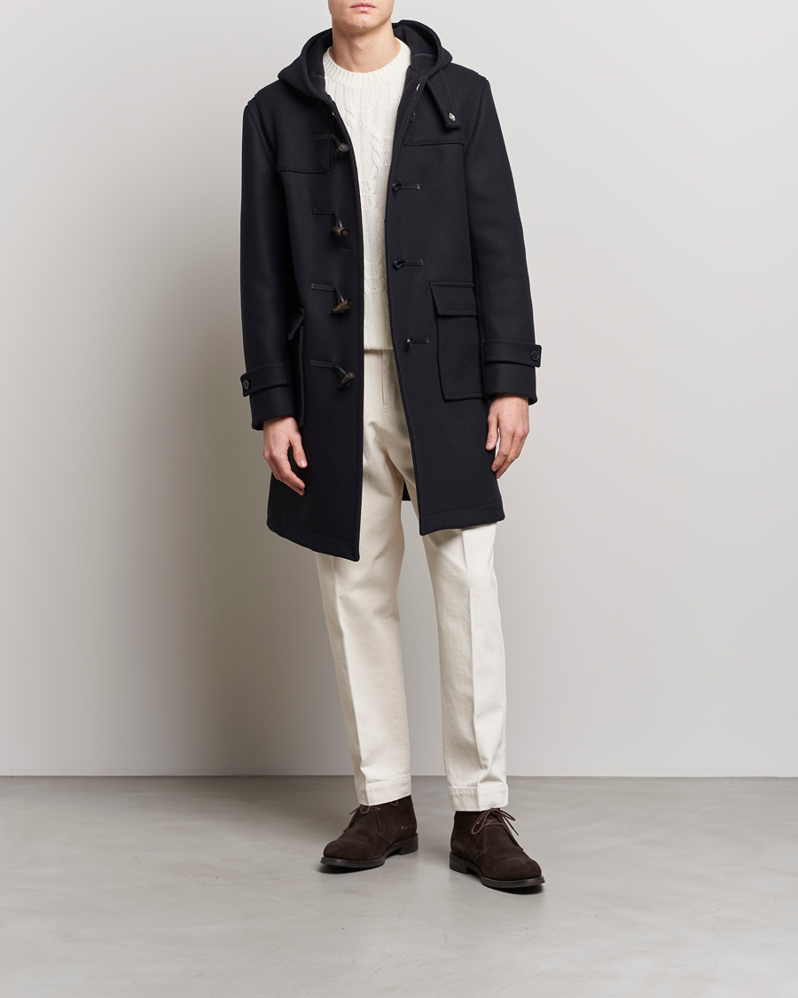 Mackintosh Weir Wool Hooded Duffle Navy