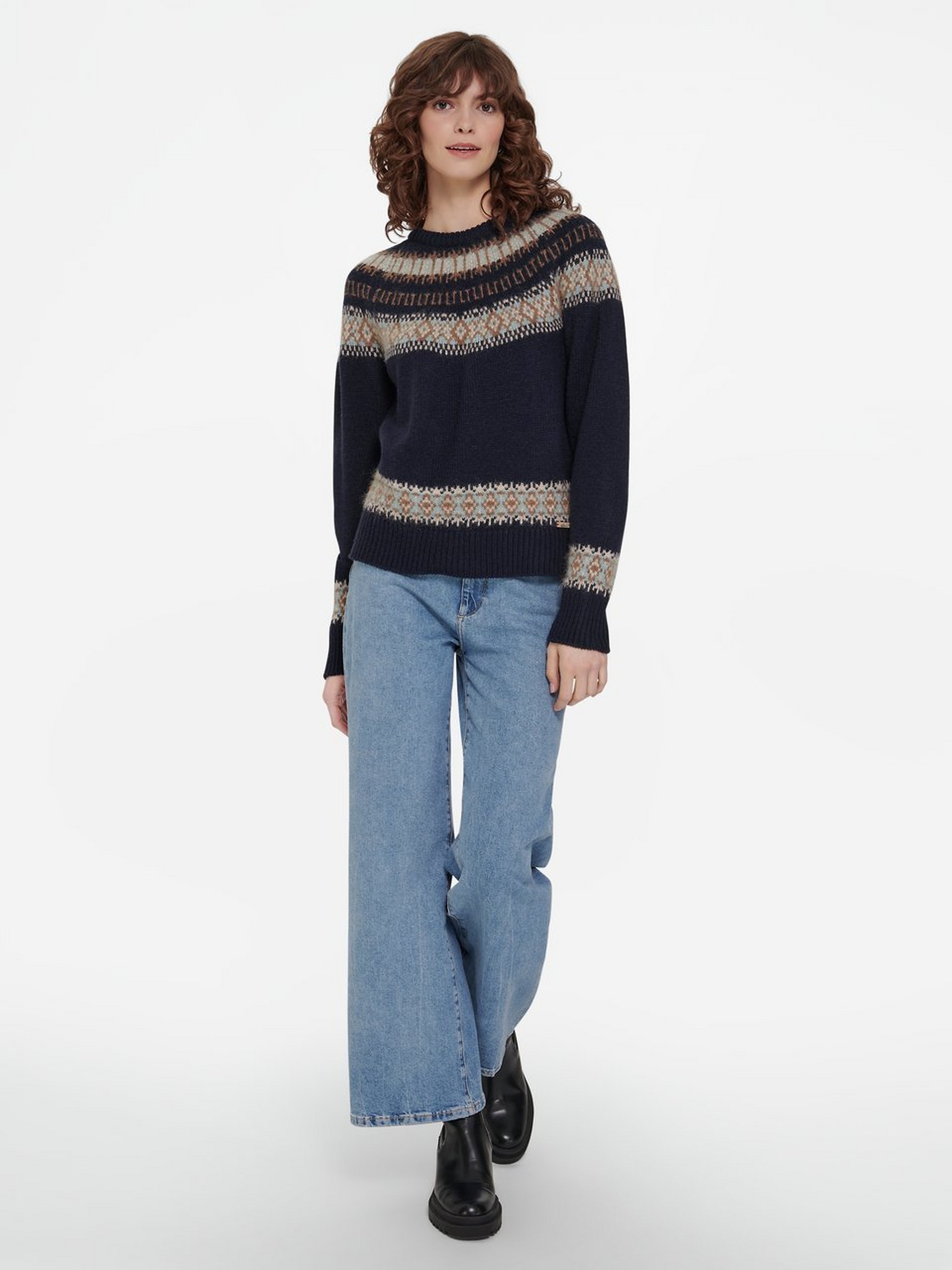 Rundhals-Pullover mit norwegischem Ethno-Design