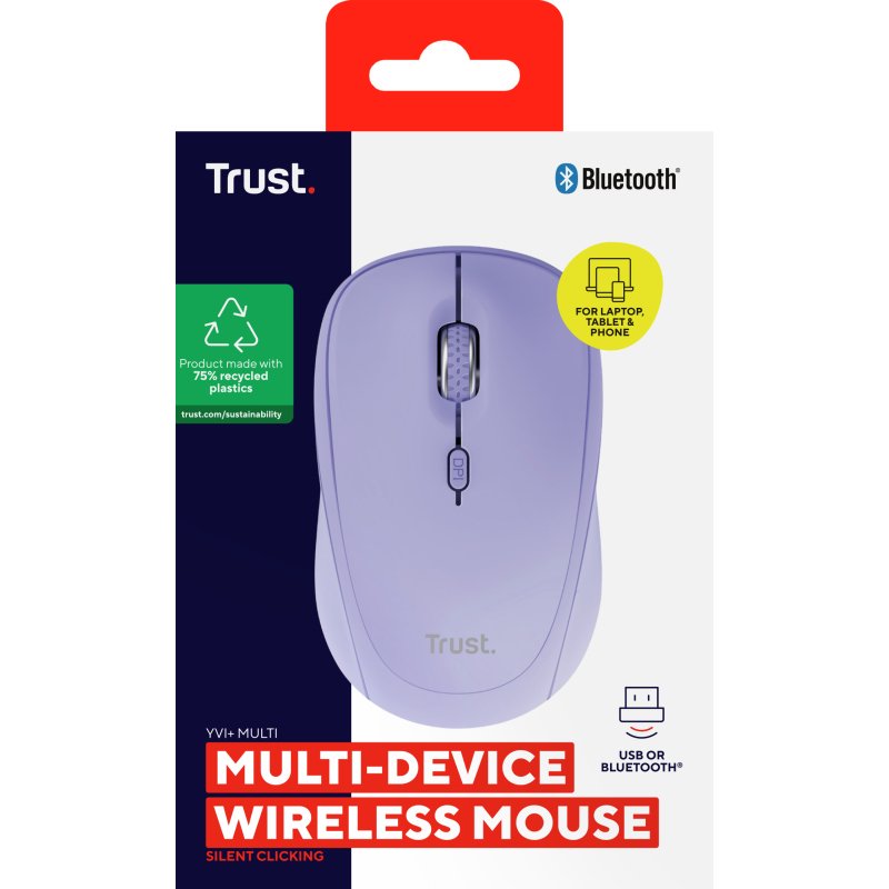 Trust Yvi+ souris Universel Ambidextre RF sans fil + Bluetooth Optique 1600 DPI